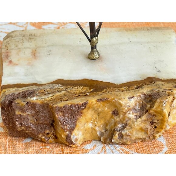 Vintage 1960's Table top Brutalist Metal Butterfly Sculpture Onyx Stone - Picture 5 of 14